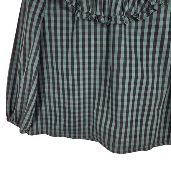 Draper James RSVP Gingham Ruffle Neck Blouse Women’s XL Green Black Check - Picture 3 of 11